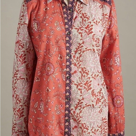 Sundance KalamarianOrange Floral Patchwork Blouse Cotton Size Large Boho - Picture 13 of 13